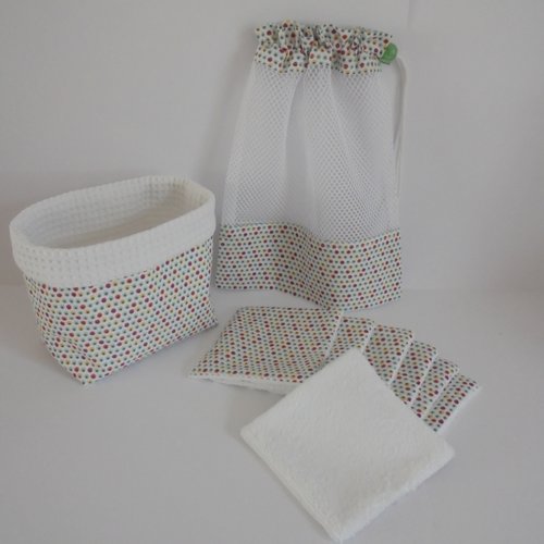 Lingettes lavables, panière et filet de lavage