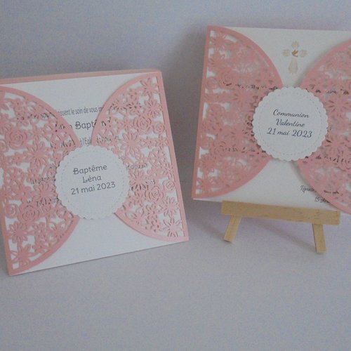 Faire part - invitation effet dentelle -*  baptême - communion *