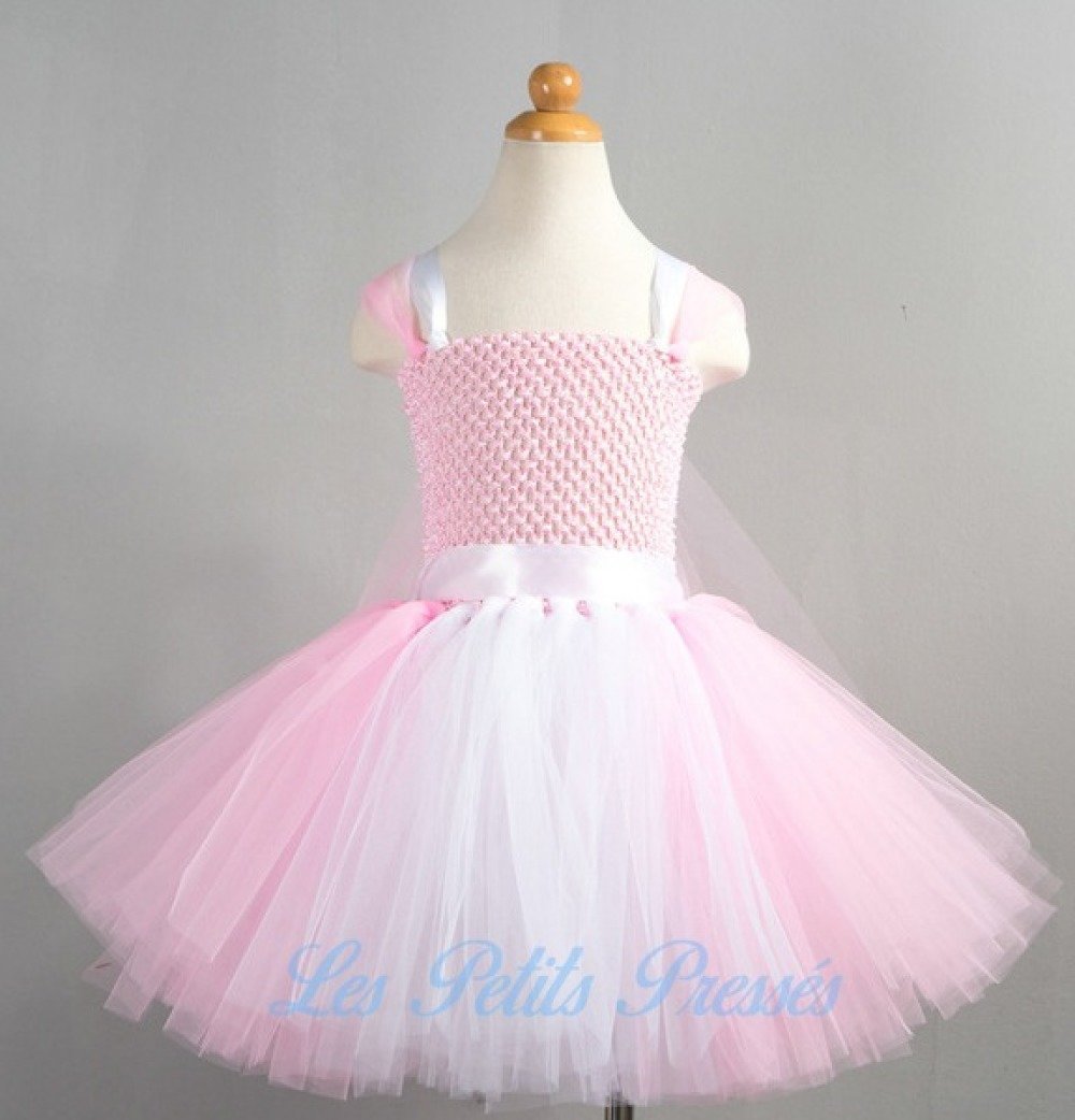 Robe Tutu En Tulle Courte De Ceremonie De Couleur Rose Clair Et Blanche Taille 9 10 Ans Un Grand Marche