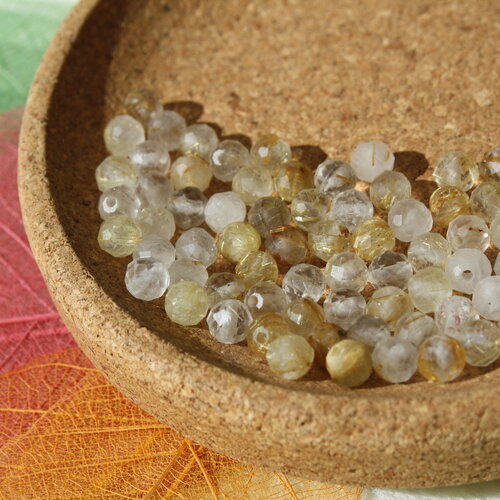 Perles quartz rutile facettes 3 mm