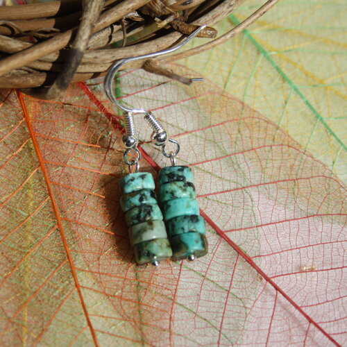 Boucles d'oreilles en turquoise perle hei shi