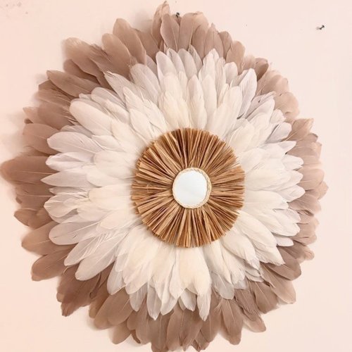 Juju hat alma décoration murale en plumes d'oie naturelles miroir et raphia