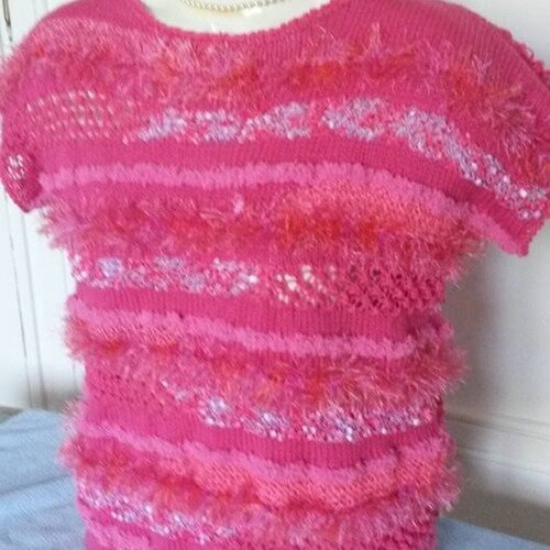 Magnifique pull style " anny blat ' manches courtes " fuschia "
