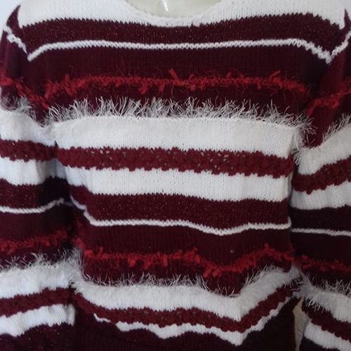 Pull femme bordeaux/blanc