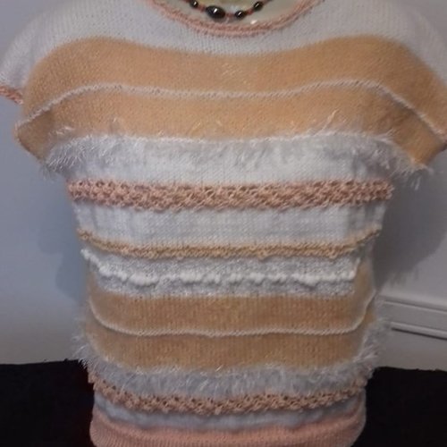 Pull femme blanc/saumon