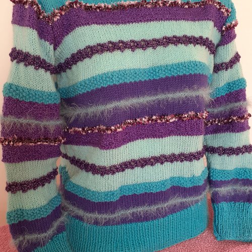 Pull femme turquise/violet