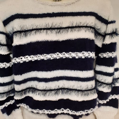 Pull femme blanc/marine