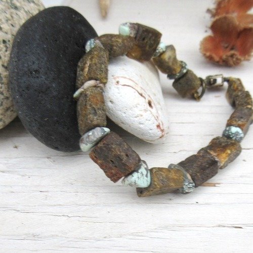 Vendu ......les maîtres du vent : un bracelet unisexe ambre brut et turquoise arizona ....