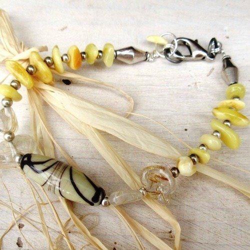 Quiétude & sérénité : un bracelet précieux et unisexe avec perles en quartz rutile or du brésil et ambre blanc ....