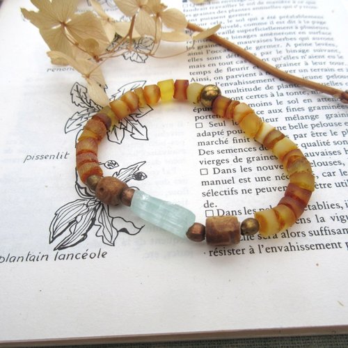Vendu ....soleils clandestins : de la vitamine pour ce bracelet ambre jaune et nugget aigue-marine !!!