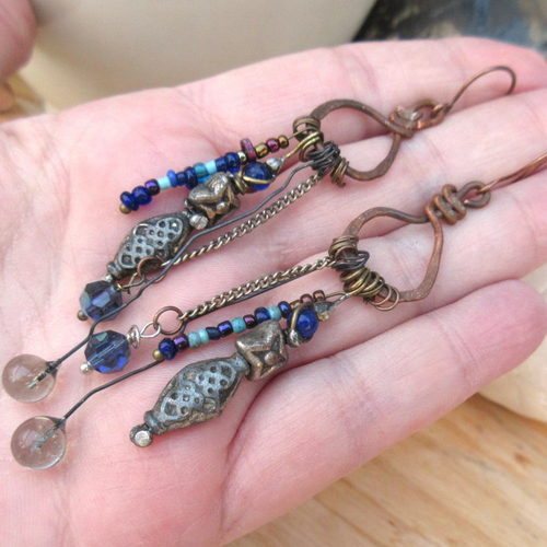 Vendu...aube lumière : des boucles d'oreille zen, bohemian et chics avec headpins et perles au chalumeau d'artisans ...
