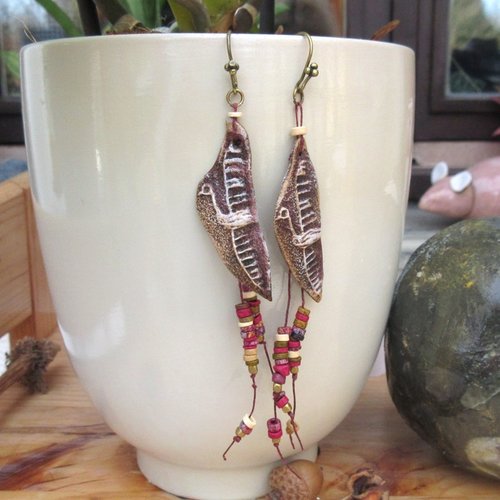 Vendu .... ritournelles enchantées !!! : des boucles d'oreille de style amérindien avec céramique artisanale .....