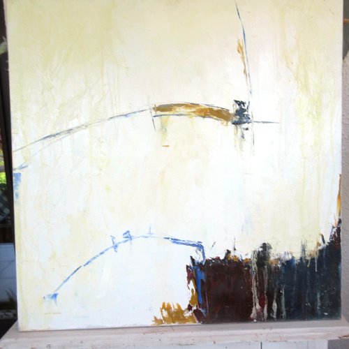 Les cerfs volants du tibet 2 : peinture abstrait lyrique -huile au couteau sur toile de lin ..... abstrait de racines
