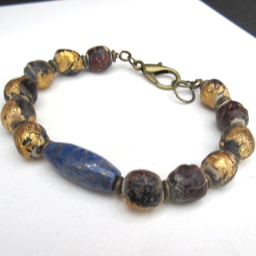 Messages cachés: un bracelet unisexe de style ethnique bouddhiste avec perles de prière en argile et traces d'or ....