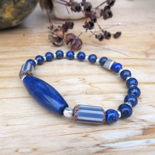 Vendu- respirations : un bracelet "nature" talisman, unisexe avec lapis lazuli