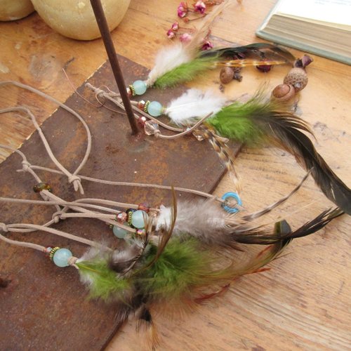 Envol imaginaire: une parure collier et longues boucles d'oreille, allure tribale amérindienne avec ces belles plumes
