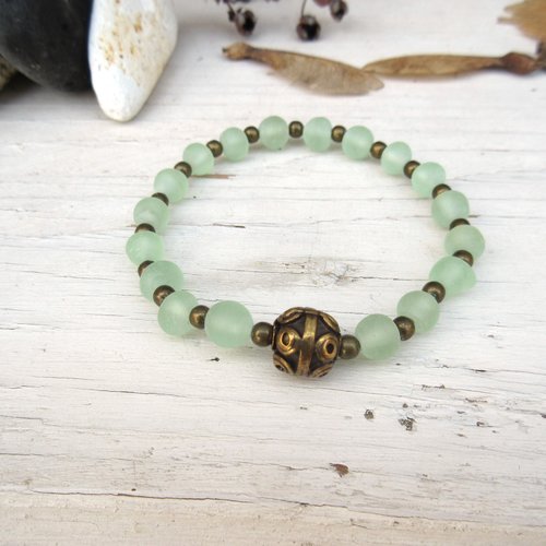 Vendu - un petit prix pour ce bracelet unisexe shabby chic avec perles en pâte de verre  ...