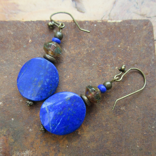 Vendu - lumières d'existence !!!! : boucles d'oreille zen et tribes avec ces superbes perles contemporaines en lapis lazuli .....