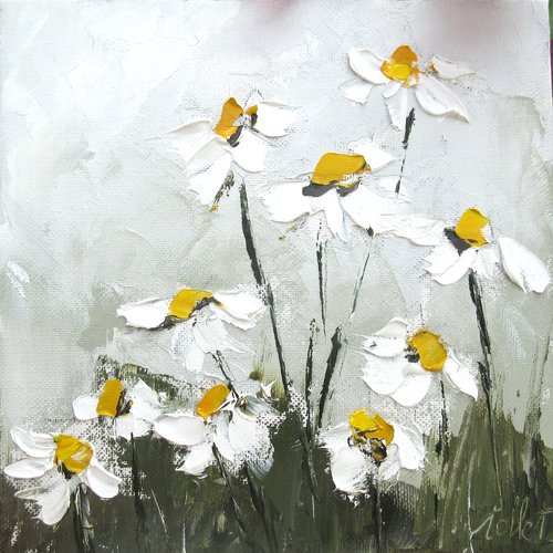 Vendu- rencontres merveilleuses : peinture florale-fleurs du jardin -huile au couteau sur carton entoilé ..