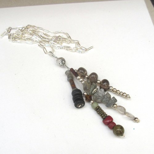 Douce lumière: le collier grigris en argent , unisexe et romantique avec pierres fines, labradorite, quartz fumé ...