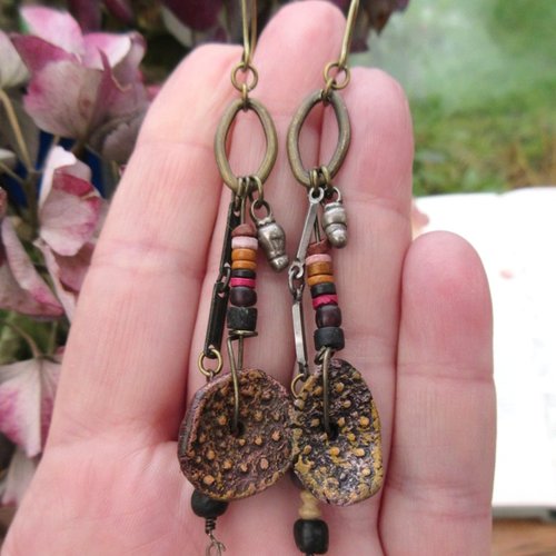 Murmures des bois : boucles d'oreille natures avec perles argent massif tribal maroc .....