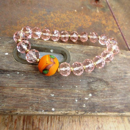 Bracelet perles naturelles orange, beige, blanc, ethnique chic, fermoir
