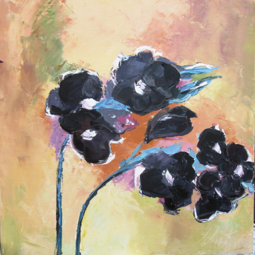 Légèreté : peinture florale "fleurs des champs" huile au couteau sur toile de lin sur châssis ...