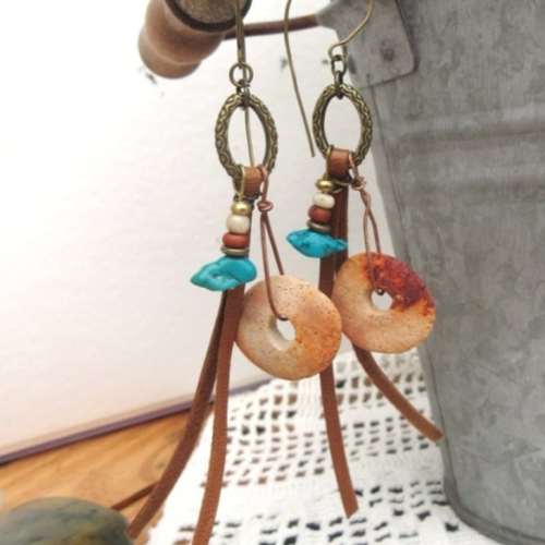 Tiède rosée !!!!: des boucles d'oreille style amérindien avec cuir, turquoise ...