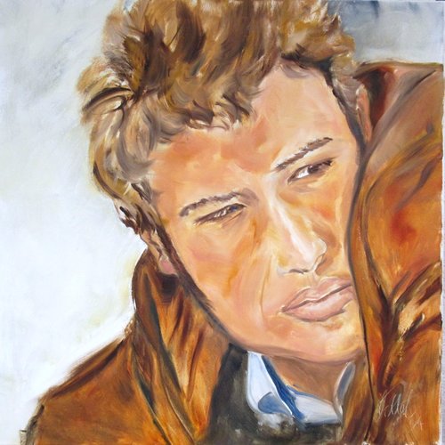 Ses tendres années : johnny hallyday ,peinture figurative personnage - peinture à l'huile