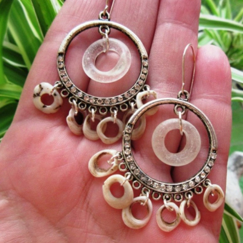 Boucles D'oreilles Longues Santo Domingo Faites Main – Coquille D'argent Naturel Et Sterling 925