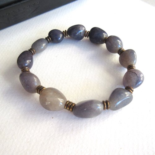 Aventurine pour cet élégant bracelet intemporel pour messieurs,  pierres naturelles : "etats d'ame bleus et gri