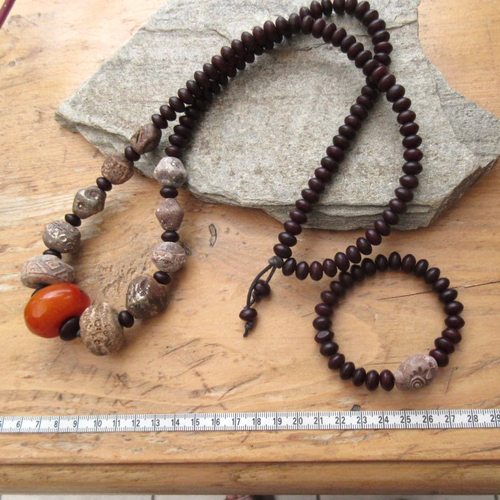 Parure collier et bracelet avec perles artisanales en pâte polymère, perle résine du mali !!!! : "des raffinements particuliers"