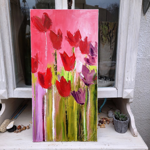 Moments d'émotion !!!! : peinture figurative originale de fleurs les tulipes