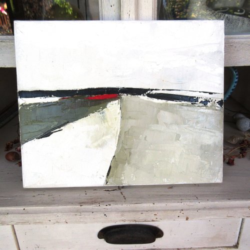 Peinture huile au couteau sur toile de lin sur châssis ; abstrait lyrique minimaliste  : "l'infini de l'espace'