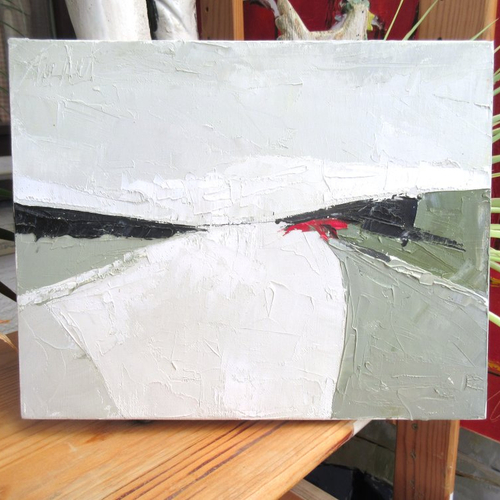 Peinture huile au couteau sur toile de lin sur châssis ; abstrait lyrique minimaliste : "refuge de l'esprit"