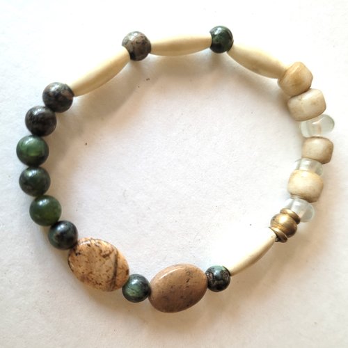 Un bracelet "nature" talisman ajustable, unisexe avec jaspe paysage, serpentine... : "souffles d'automne"
