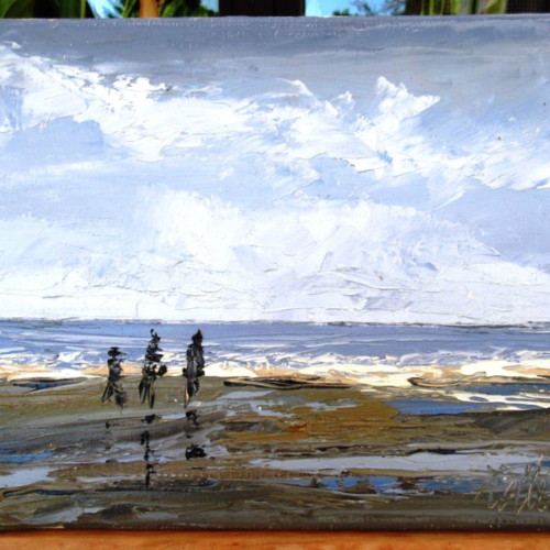 Peinture originale marine à la mer du nord, huile au couteau sut toile de lin : "brise légère"
