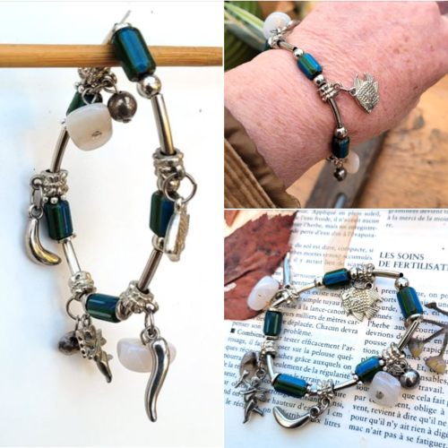 Un prix sympathique pour ce bracelet chic avec perles ethniques verre à lignes afrique et breloques ..