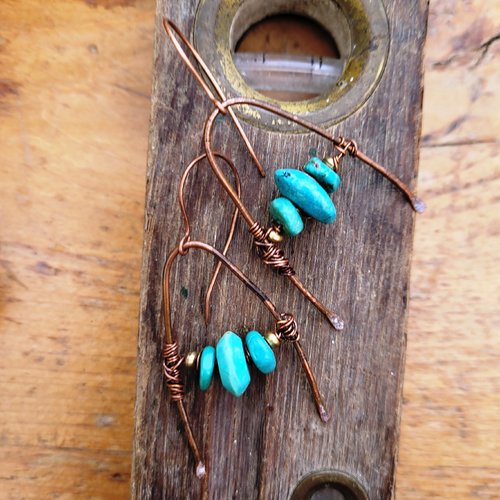Des boucles d'oreille primitives : superbes palets de turquoise du névada : "ritournelles enchantées" ...