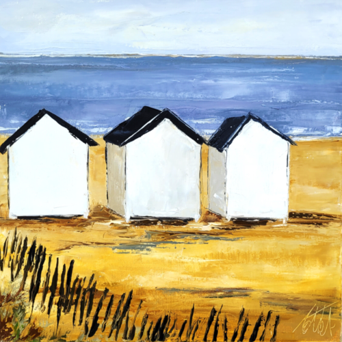 Peinture originale marine - les cabanes à la mer - à l'huile au couteau sur toile de lin sur châssis: "parfum du nord'