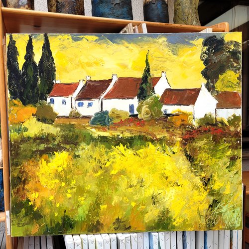 Peinture originale paysage de bretagne- à l'huile au couteau sur toile de lin sur châssis : "bretagne insolite"