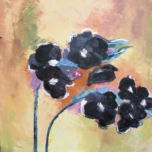 Peinture florale "fleurs des champs" huile au couteau sur toile de lin sur châssis ... : "légèreté"
