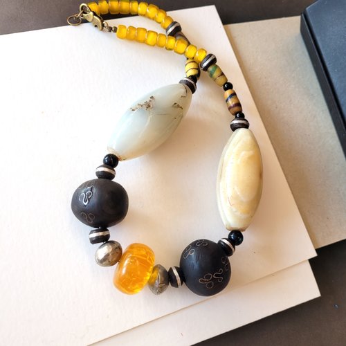 Un collier unisexe de style africain avec perles berbères olivier ,ancienne agate !!!!! : "les terres de contrastes