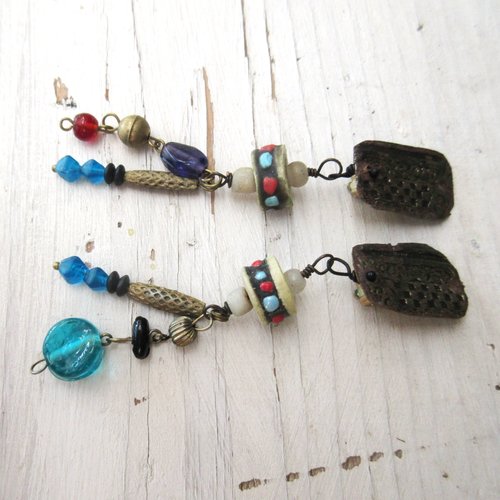 Des boucles d'oreille tribales shabby chics et asymétriques avec clips ....: "emotion partagée !!!!!"