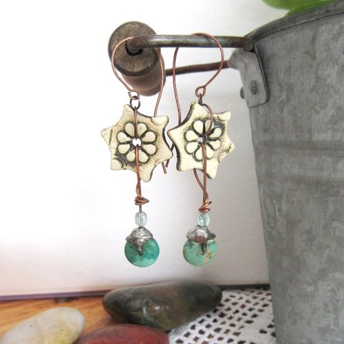 Des boucles d'oreille contemporaines bohèmes avec headpins turquoise d'arizona : "textures de la vie"