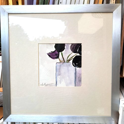 Peinture gouache "fleurs du jardin" sur papier canson...encadrée : "poésie de l'ephémère "