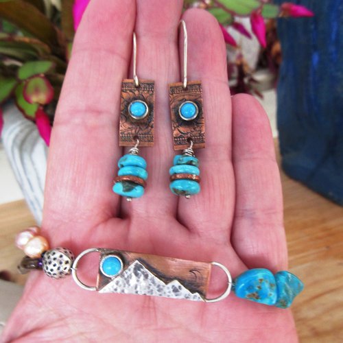 Une magnifique parure bracelet et boucles d'oreille avec nuggets de turquoise !!!! : "chemins des vents"