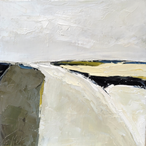 Peinture huile au couteau sur toile de lin sur châssis ; abstrait lyrique minimaliste : "relais 3"