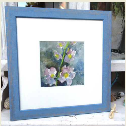 Peinture gouache "fleurs du jardin" sur papier canson... avec cadre : "des horizons de liberté "