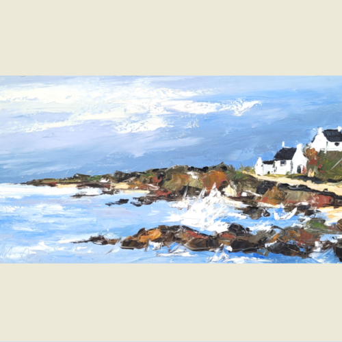 Peinture originale marine - bretagne- à l'huile au couteau sur toile de lin sur châssis : "ressacs en bretagne"